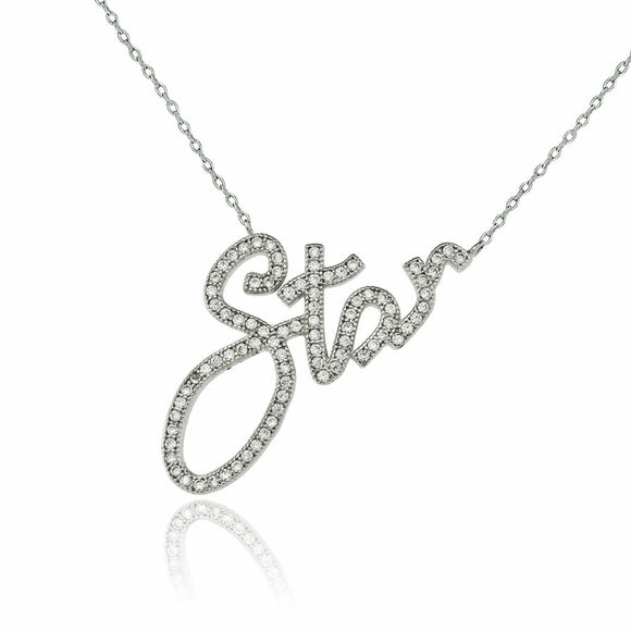 4Ct Round Cut Diamond STAR Worded Pendant with Chain 14K White Gold Finish