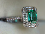 3ct Engagement Ring Green Emerald Cut Round Accent Dual Halo 14k White Gold Over