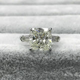 2.3Ct Cushion Cut Diamond Baguette Accents Engagement Ring 14K White Gold Finish