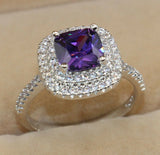 2ct Cushion Cut Purple Amethyst Engagement Ring 14k White Gold Finish Dual Halo