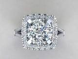 5ct Cushion Cut Diamond Engagement Ring Halo Split Shank 14k White Gold Finish