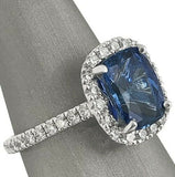 3Ct Cushion Cut Blue Sapphire Engagement Ring 14K White Gold Finish Diamond Halo