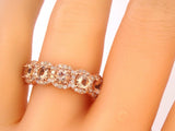 5Ct Round Cut Peach Morganite Diamond Halo Wedding Band Ring 14K Rose Gold Over