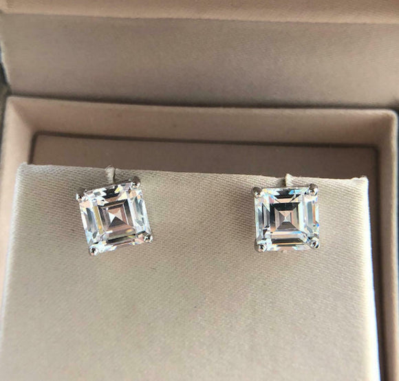 1.5ct Stud Earrings Asscher Cut Diamond Solitaire Women 14k White Gold Finish