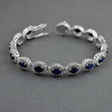 10ct Oval Cut Blue Sapphire Diamond Halo Tennis Bracelet 14k White Gold Finish