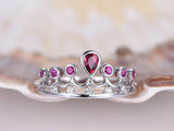 2ct Pear Cut Pink Ruby Crown Design Wedding Engagement Ring 14k WhiteGold Finish