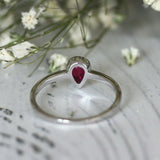 1Ct Pear Cut Pink Ruby Bezel Set Solitaire Engagement Ring 14K White Gold Finish