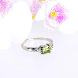 1ct Princess Green Peridot Engagement Ring Petite Solitaire 14k White Gold Over