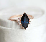 1.5ct Marquise Blue Sapphire Engagement Ring 14k Rose Gold Finish Diamond Petite