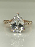 2Ct Pear Cut Diamond Solitaire Engagement Ring 14K White Gold Over Round Accents