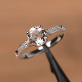 1.2ct Round Cut Peach Morganite Solitaire Engagement Ring 18k White Gold Finish