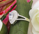 Double Halo Split Shank Engagement Ring 3ct Pear Cut Diamond 14k White Gold Over