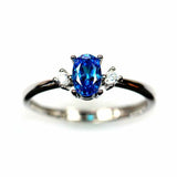 1ct Oval Cut Blue Sapphire Engagement Ring Minimalist Trilogy 14k WhiteGold Over