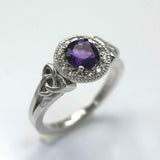 2.3ct Round Cut Purple Amethyst Halo Celtic Trinity Ring 14k White Gold Finish