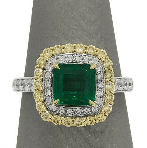 4Ct Asscher Cut Emerald Diamond Accent Halo Vintage Ring 14K Dual Gold Finish