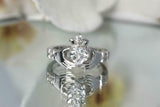 1.1ct Heart Cut Diamond Claddagh Design Engagement Ring 14k White Gold Finish