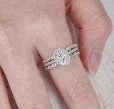 Halo Trio Set Engagement Ring 3ct Oval Cut VVS1D Diamond 14k White Gold Finish