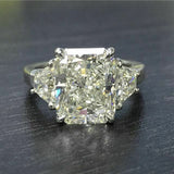 2.5Ct Radiant Cut Diamond Three Stone Ring 14K White Gold Over Trapezoid Accents