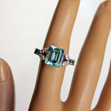 3Ct Emerald Cut Blue Aquamarine Art Deco Engagement Ring 14K White Gold Finish