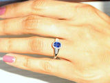 3.5ct Oval Cut Blue Sapphire Baguette Accent Halo Ring 14k White Gold Finish