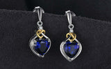 2ct Drop Earrings Heart Cut Blue Sapphire Twist Heart 14k White Gold Finish