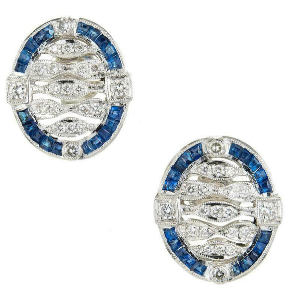 2ct Round Cut Diamond Blue Sapphire Halo Stud Earrings 14k White Gold Finish