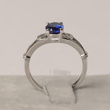 1ct Engagement Ring Oval Cut Blue Sapphire Heart Split Shank 14k White Gold Over