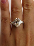 4Ct Oval Cut Diamond Trilogy Solitaire Ring 14K Yellow Gold Over Trillion Accent