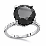 3Ct Round Black Diamond Hidden Halo Women Solitaire Ring 14K White Gold Finish