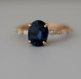 1ct Oval Cut Blue Sapphire Marquise Accent Engagement Ring 18k Rose Gold Finish