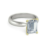 3Ct Emerald Cut Diamond Classic Solitaire Engagement Ring 14K Dual Gold Finish