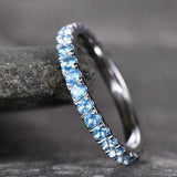 2ct Wedding Ring Band Round Cut Blue Topaz Full Eternity 14k White Gold Finish