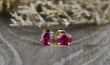 1.2ct Oval Cut Pink Ruby Push Back Bridal Stud Earrings 14k Yellow Gold Finish