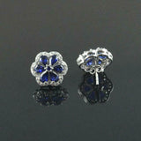 2.1ct Stud Earrings Pear Cut Blue Sapphire Diamond Floral 14k White Gold Finish