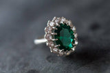 2.55ct Engagement Ring Oval Cut Green Emerald Cocktail 14k White Gold Finish