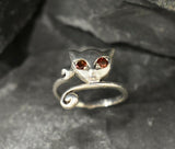 0.5ct Engagement Ring Round Cut Red Garnet Cat Kitten 14k White Gold Finish