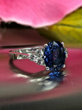 2ct Oval Cut Blue Sapphire Fancy Solitaire Engagement Ring 14k White Gold Finish