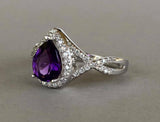 2ct Pear Cut Purple Amethyst Halo Infinity Engagement Ring 14k White Gold Finish