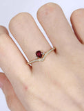 1ct Pear Cut Red Garnet Wedding Band V Shaped Petite Curved 14k Yellow Gold Over