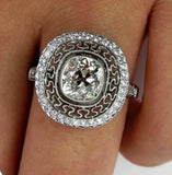 6Ct Cushion Cut Diamond Milgrain Vintage Mesh Cocktail Ring 14K White Gold Over