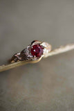 1ct Round Cut Pink Ruby Engagement Ring Leaf Vine Solitaire 14k Yellow Gold Over