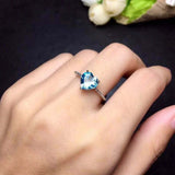 1ct Engagement Ring Heart Blue Topaz Beaded Ball Solitaire 14k White Gold Finish