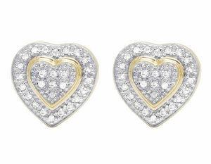 1.4ct Round Cut VVS1D Diamond Double Heart Stud Earrings 14k Yellow Gold Finish