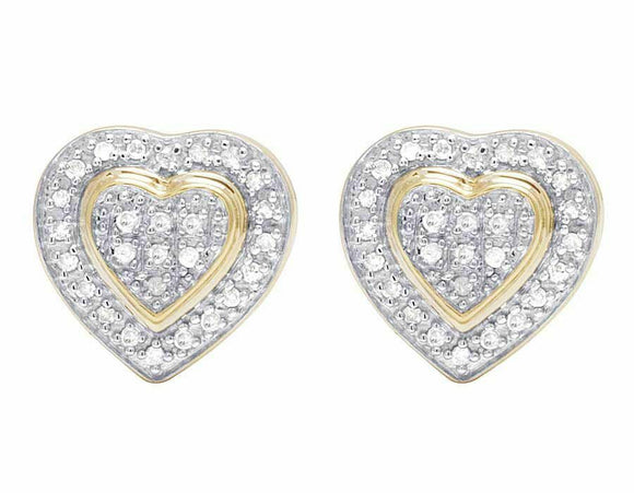 1.4ct Round Cut VVS1D Diamond Double Heart Stud Earrings 14k Yellow Gold Finish