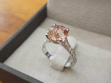 1.5ct Round Cut Peach Morganite Solitaire Engagement Ring 14k White Gold Finish