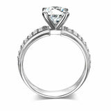 3ct Round Cut Diamond Solitaire Dual Row Cluster Shank Ring 14k WhiteGold Finish