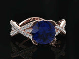 2.3ct Round Blue Sapphire Infinity Split Band Cocktail Ring 14k Rose Gold Finish