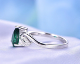 2ct Pear Cut Green Emerald Engagement Ring Flower Leaf Design 14k WhiteGold Over