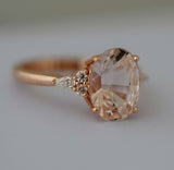 1.1ct Oval Cut Peach Morganite Pear Accent Engagement Ring 14k White Gold Finish