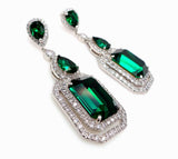 5ct Green Emerald Diamond Cocktail Gatsby Drop Earrings 14k White Gold Finish